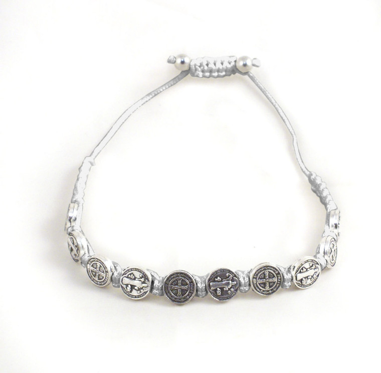 Benedictine Medal and Silver Cord Bracelet Benedictine Medal and Silver Cord Bracelet