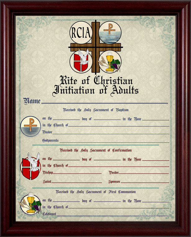 RCIA Sacrament Certificate of Initiation in Cherry Frame