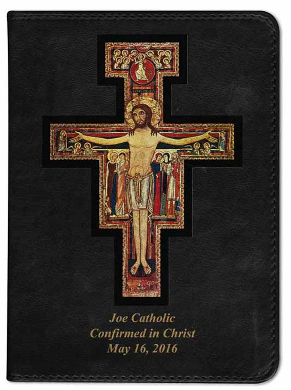 Personalized Catholic Bible with San Damiano Cross Cover - Black RSVCE