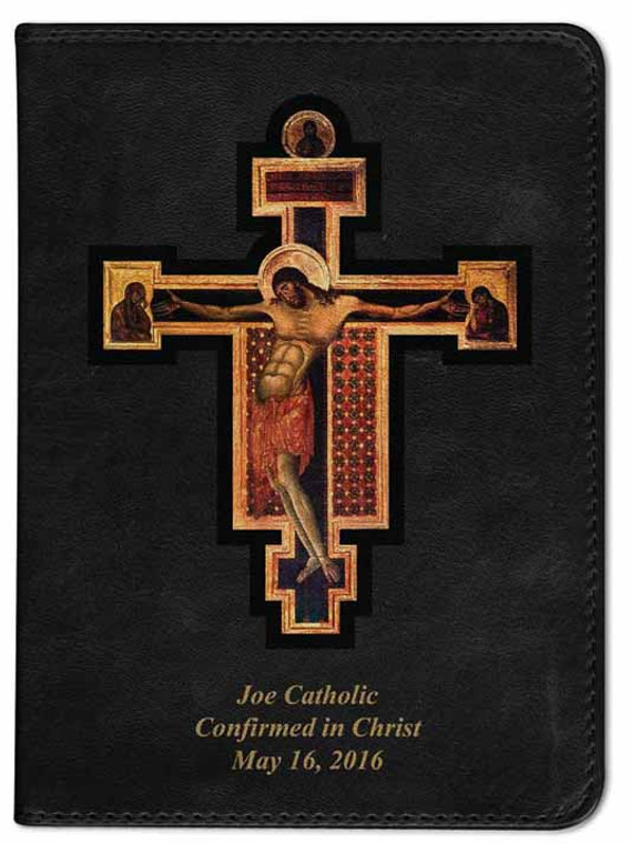 Personalized Catholic Bible with Byzantine Crucifix Cover - Black RSVCE