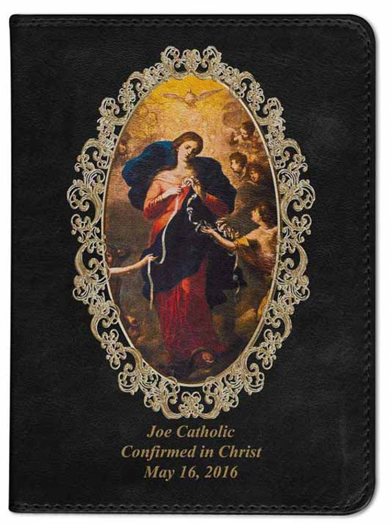 Personalized Catholic Bible with Mary Undoer of Knots Cover - Black RSVCE