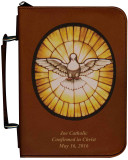 Personalized Bible Cover with Stained Glass Dove Graphic - Tawny