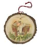 Vintage Baby Jesus in Manger with Holy Spirit Wood Ornament