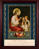 Traditional First Communion Certificate with Gold Accents in Cherry Frame