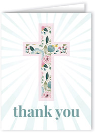 Light Floral Cross Thank You Greeting Card
