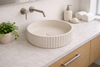 Wattle - Round Fluted Cream Concrete Basin 398mm with custom plug/waste 
