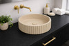 Wattle - Round Fluted Cream Concrete Basin 398mm with custom plug/waste  