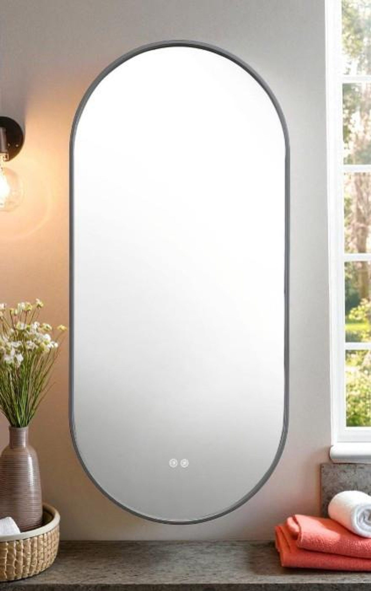 Sage Framed LED Oval Mirror with Anti-Fog – 500 x 1100mm
