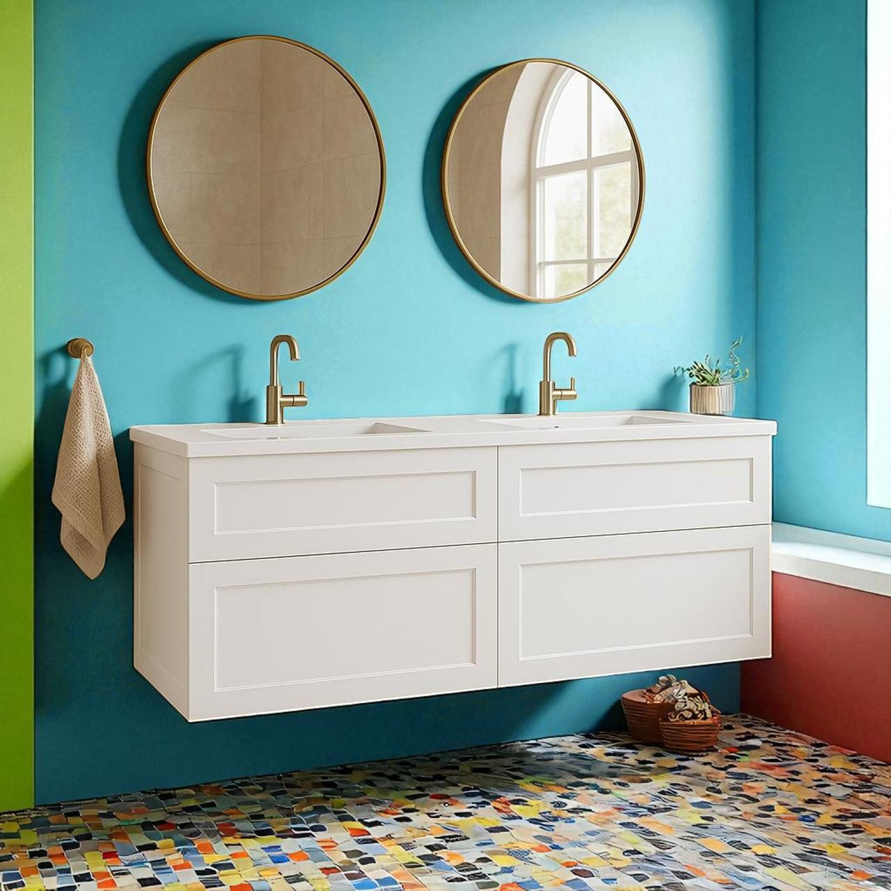 Maris - White Shaker Vanity Wall Hung & Double Bowl Top Options 1500mm
