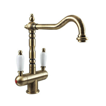 Antiqua - Brass Gooseneck Twinner Sink Mixer