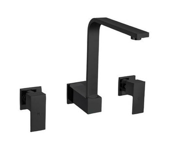 Square - Black Wall Sink Tap Set