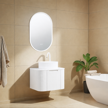 Roma White Fluted Wall Hung Vanity 600mm