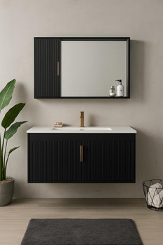 Ivy - Grey Fluted Vanity Wall Hung with Polymarble Top 900mm  Ivy - Grey Fluted Vanity Wall Hung with Polymarble Top 900mm
