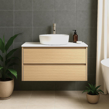 Willow - Oak Vanity Cabinet Wall Hung With Top Options Available 750mm
