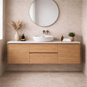 Willow - Oak Vanity Wall Hung With Single Bowl Top Options Available 1500mm 