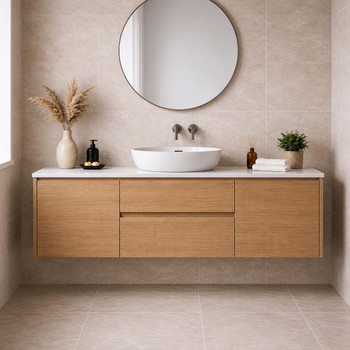 Willow - Oak Vanity Wall Hung With Single Bowl Top Options Available 1500mm 