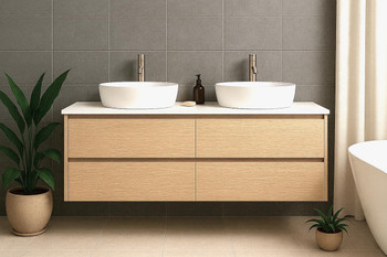 Willow - Oak Vanity Cabinet Wall Hung Double Bowl (NO TOP) 1800mm  Willow - Oak Vanity Cabinet Wall Hung Double Bowl (NO TOP) 1800mm
