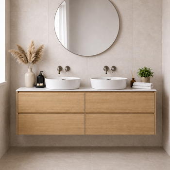 Willow - Oak Vanity Wall Hung with Double Bowl Top Option Available 1800mm