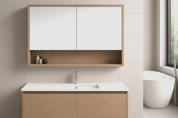 Willow Oak Mirror Cabinet with Double Doors – 900mm  Willow Oak Mirror Cabinet with Double Doors – 900mm