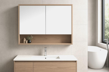 Willow Oak Mirror Cabinet with Double Doors – 750mm  Willow Oak Mirror Cabinet with Double Doors – 750mm