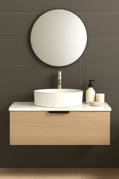 Linea - Oak Vanity Cabinet Wall Hung With Top 600mm Linea - Oak Vanity Cabinet Wall Hung With Top 600mm