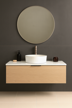 Linea - Oak Vanity Cabinet Wall Hung With Top 1200mm Linea - Oak Vanity Cabinet Wall Hung With Top 1200mm