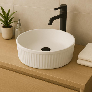 Beyond 2 - Solid Surface White Fluted Above Counter Basin