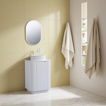 Roma White Fluted Floor Mount Vanity 600mm 