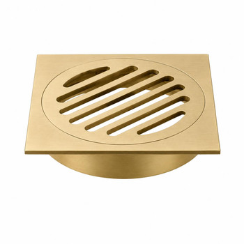 Verve - Brushed Gold Square Floor Waste Grate 100mm Outlet 