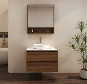Willow - Walnut Vanity Cabinet Wall Hung With Top Options Available 750mm 