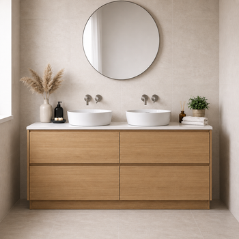 Willow - Oak Vanity Floor Mount with Double Bowl Top Option Available 1500mm