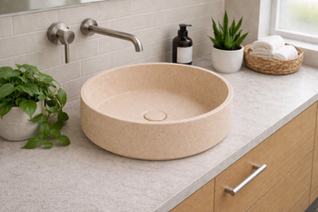 Hydrangea - Round Peach Concrete Basin 365mm with custom plug/waste 