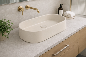 Peony - Oval Cream Concrete Basin 600mm with custom plug/waste 