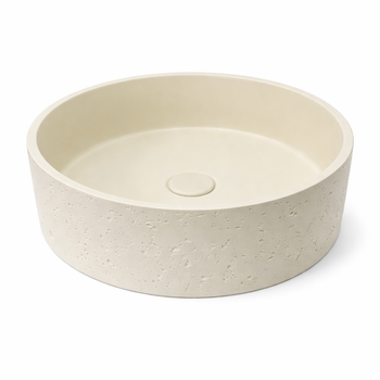 Thistle - Round Cream Concrete Basin 365mm with custom plug/waste 