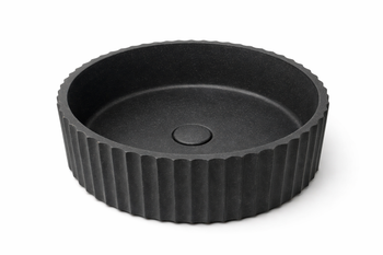 Wattle - Round Fluted Sand Concrete Basin 398mm with custom plug/waste 