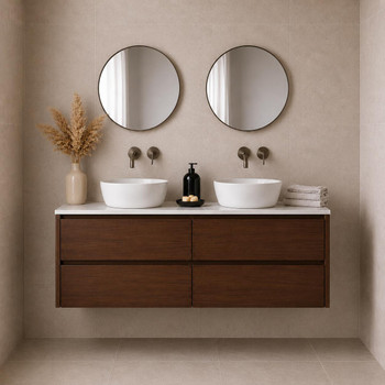 Willow - Walnut Double Vanity Cabinet Wall Hung With Top Options Available 1200mm 
