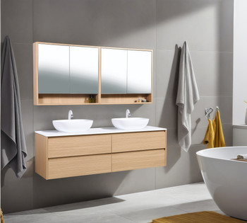 Willow - Oak Vanity Wall Hung With Double Bowl Top Options Available 1800mm