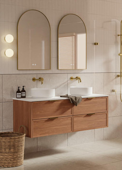 Bayside Century Teak Wall Hung Vanity 1800mm Double Basin 