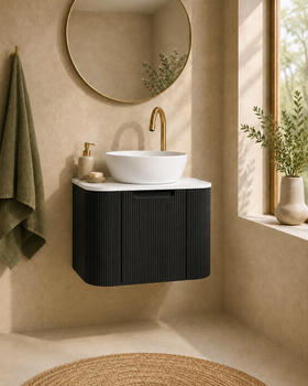 Roma Black Fluted Wall Hung Vanity 600mm
