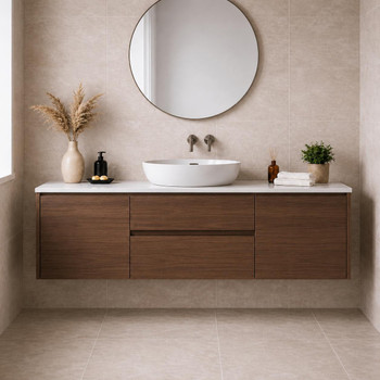 Willow Walnut Wall Hung Vanity Single Bowl 1500mm 