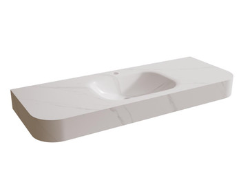 Marble Finish Moulded Porcelain Vanity Top With Integrated Basin, 100 mm fascia, and R125 Rounded Front Corners 600 x 460 mm 