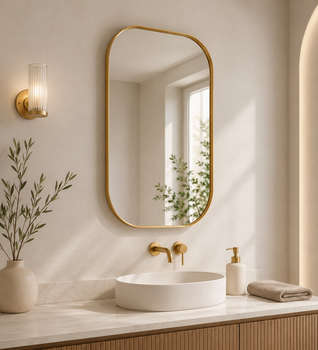 Rectangle Round Framed Mirror 575 x 925mm Brushed Gold