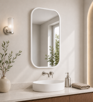 Rectangle Round Framed Mirror 575 x 925mm White