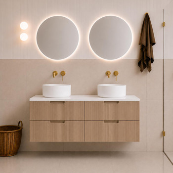 Ida Oak Wall Hung Vanity Double Bowl 1500mm 