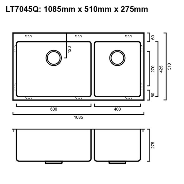 Quadro 70/45L - Stainless Steel Laundry Trough