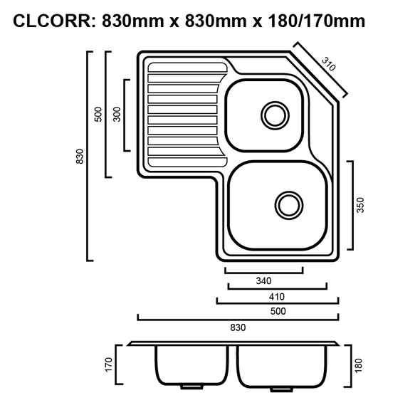Classic - Corner Sink Right Hand Bowl