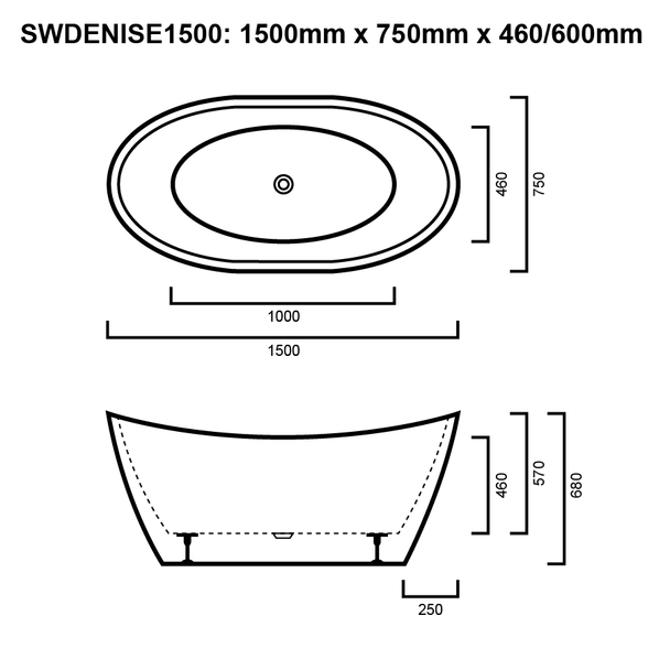 Denise - White Freestanding Bath 1500mm