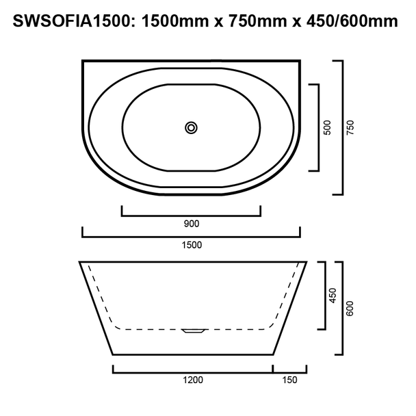 Sofia - White Freestanding Bath 1500mm