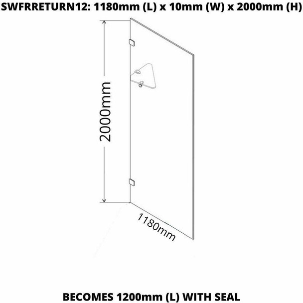 Frameless Shower Panel 1200mm 1180mm Actual Size