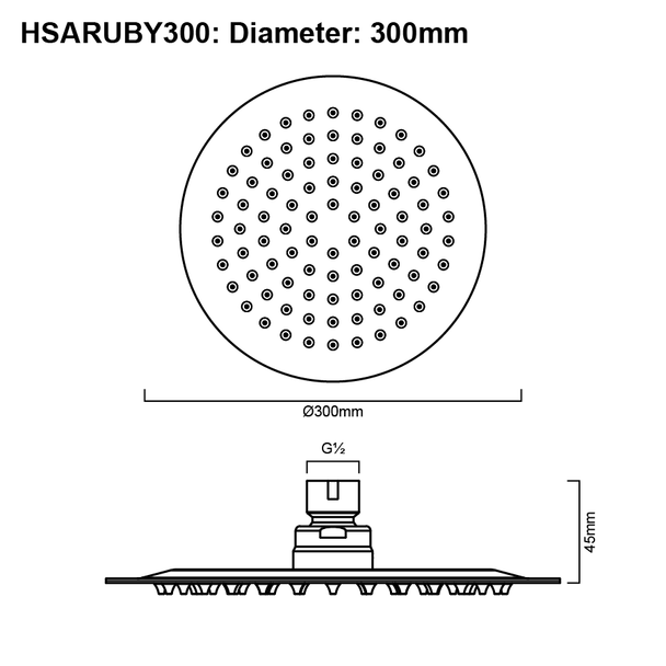 Ruby - Chrome Stainless Steel Shower Head 300mm